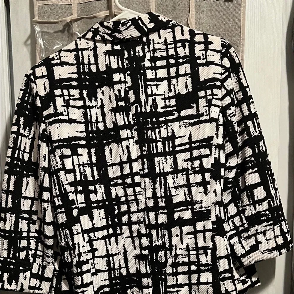 Kasper Monochrome Grid Pattern Blazer - Black & White Geometric - Size 10 - Picture 6 of 6